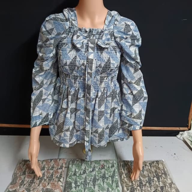 Blue, white, grey, and black Blouse