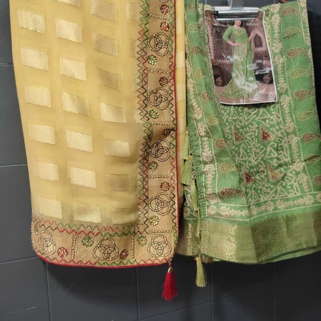 Yellow, Green, Gold, Red Saree