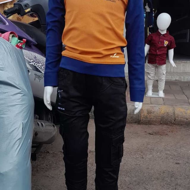 Black, Blue, Orange Pants, Sweatshirt