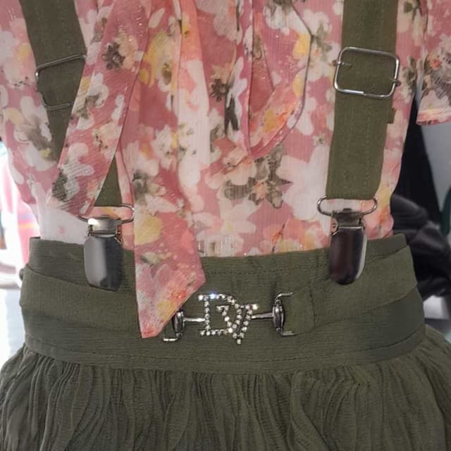 Pink, Green, Silver Skirt and Suspender Combination
