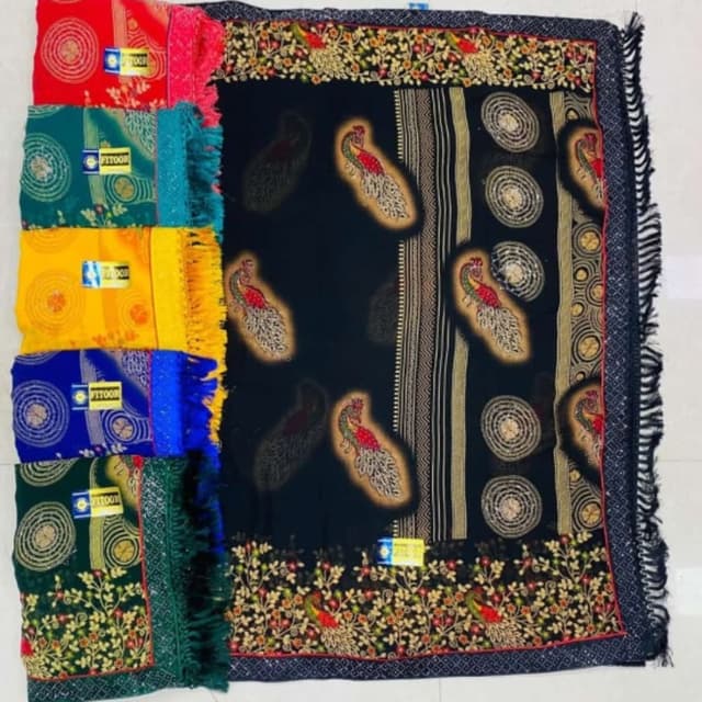 Black, Gold, Red, Green Shawl/Scarf/Duppatta