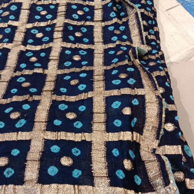 Navy Blue, Gold, Turquoise Fabric/Saree
