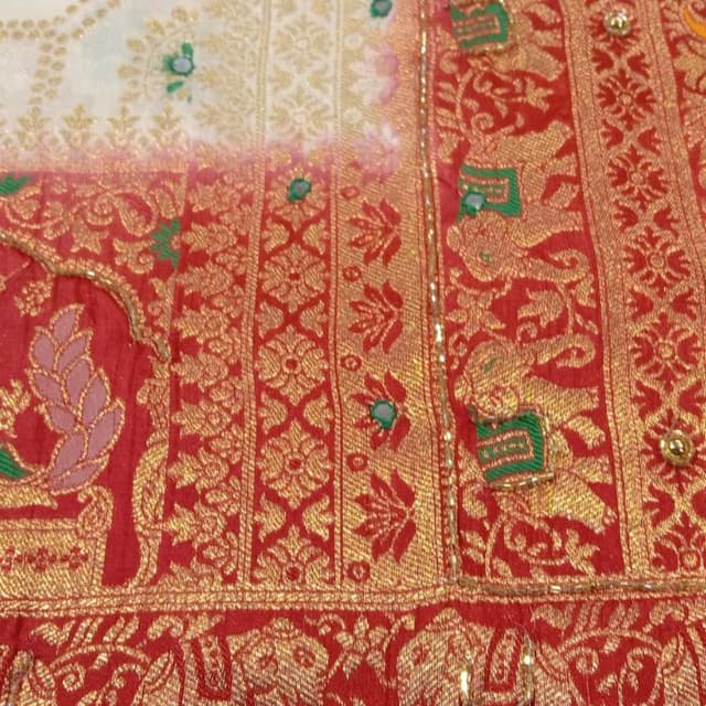 Red, Gold, White, Green Saree