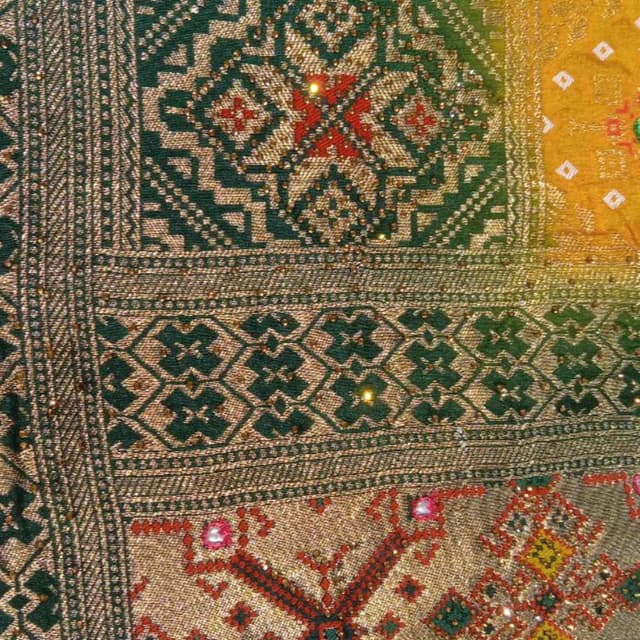 Emerald Green, Gold, Red, Yellow Saree or similar textile