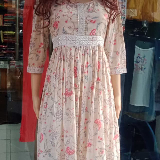 Beige, Red, Gray, Green Dress