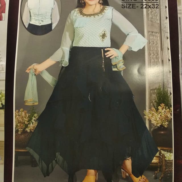 Teal, Black, Gold Lehenga Choli