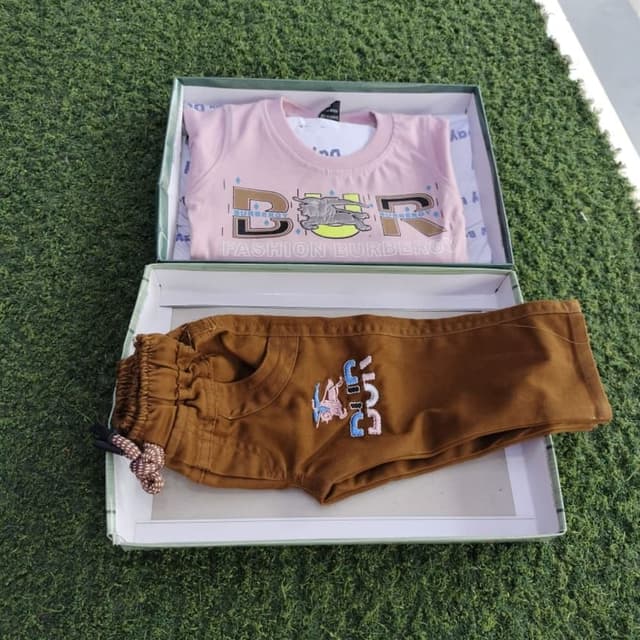 Pink, Brown, White T-shirt and Shorts Set