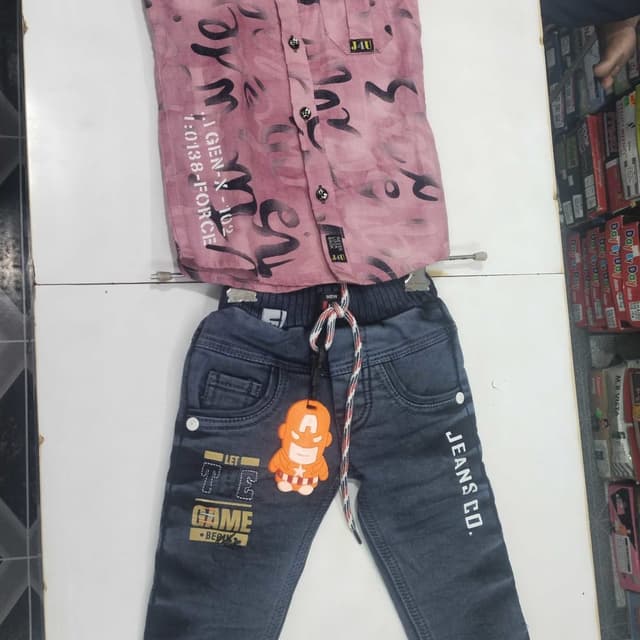 Pink, Dark Blue Shirt and Jeans Set
