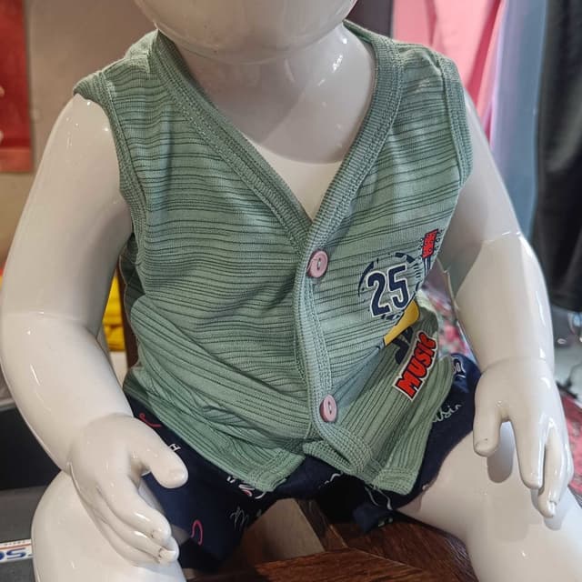 Green and Navy Blue Vest and Shorts Set