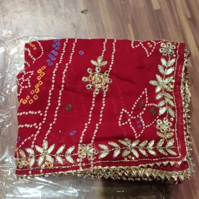 Red, Gold, White, Yellow, Blue, Green Saree