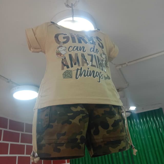 Beige, Green, Brown Shorts set