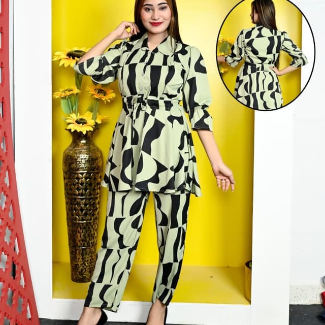 Sage green and Black Co-ord Set