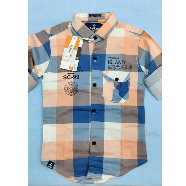 Orange, Blue, Grey, White Shirt