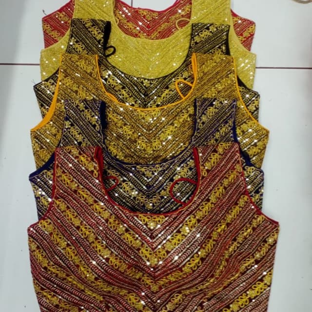 Gold, Red, Black, and Blue Blouse