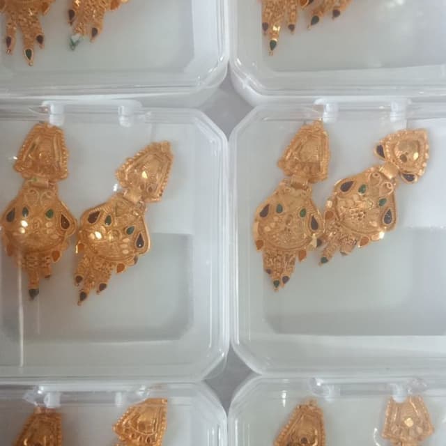 Gold, Black, Green, Red Earrings