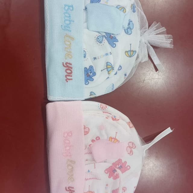 Pastel Pink, Light Blue, White Baby hat