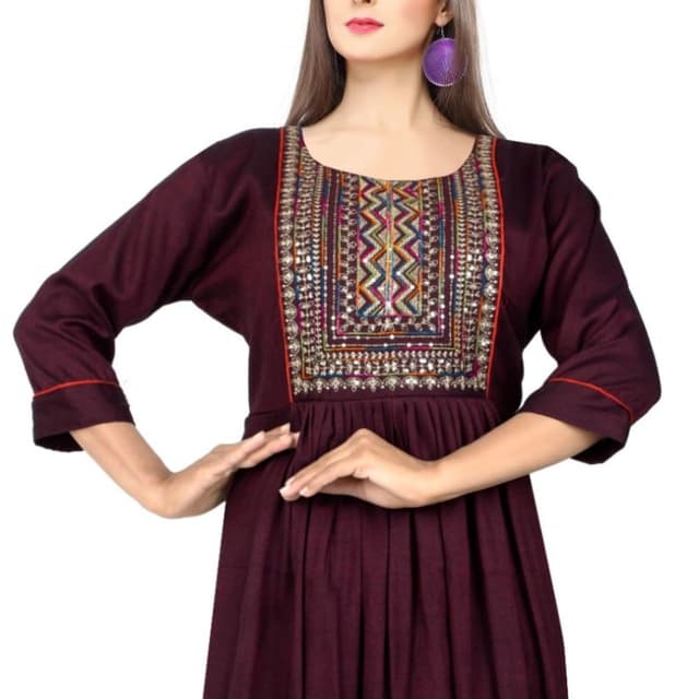 Burgundy with Multi-colored embroidery Dress
