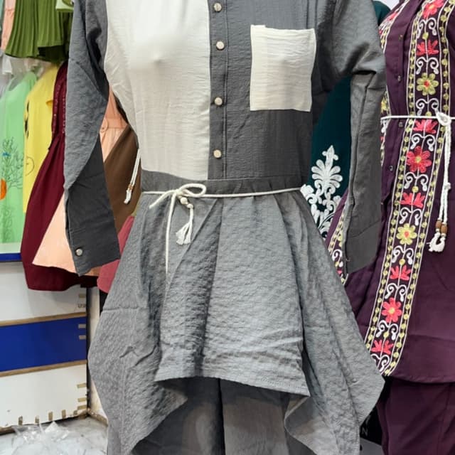 Gray and White Dress