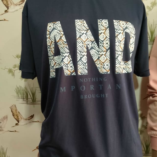 Navy blue, white, brown T-shirt