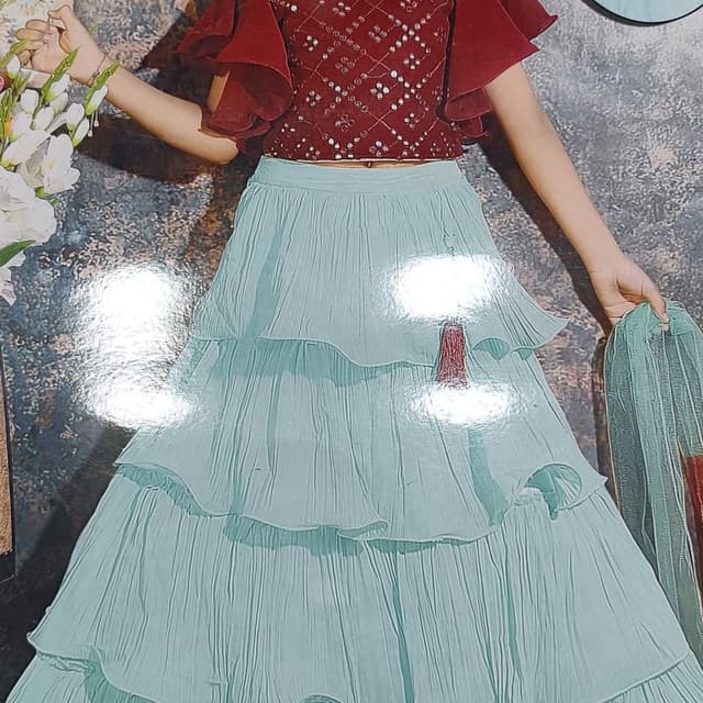 Burgundy, Teal, and White Lehenga Choli