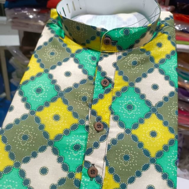 Green, yellow, cream, and brown Kurta