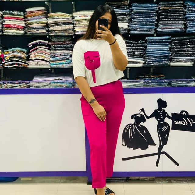 White and Hot Pink Top and Trousers set