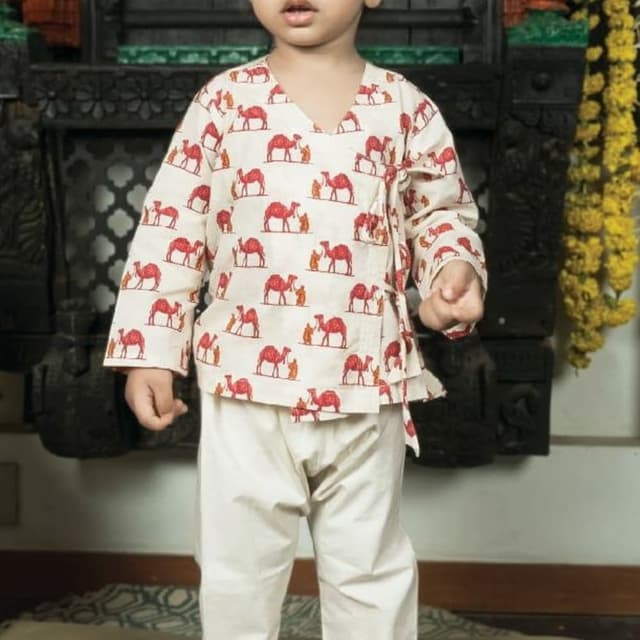 Ivory and Red Kurta Pajama Set