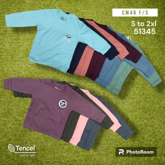 Various pastel and muted colors including blue, navy, burgundy, peach, and green. Sweatshirt