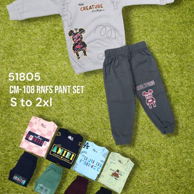 Gray and White with Multi-Color accents Pant Set