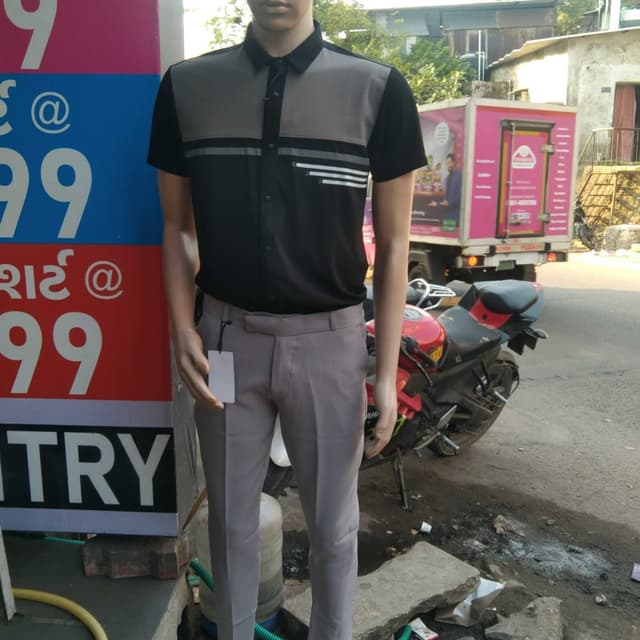 Black, Gray, and Light Gray Shirt and Pants