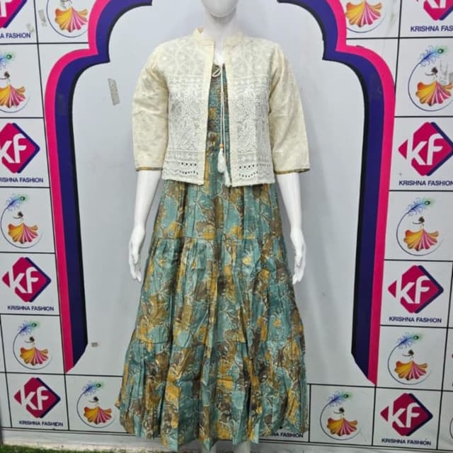 Teal, Gold, Cream Dress with Jacket