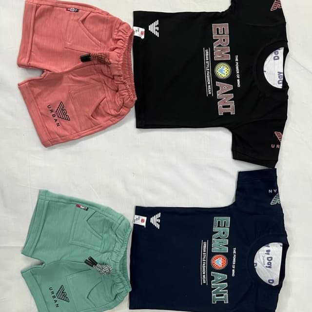 Black, Navy, Salmon Pink, and Mint Green T-shirt and Shorts Set
