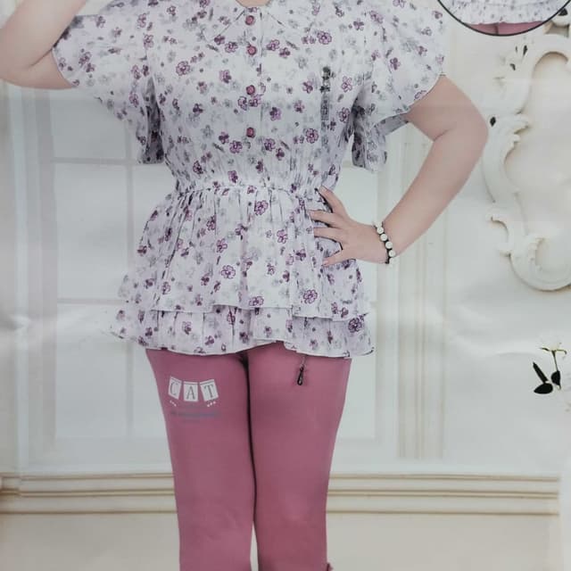 White, Pink Top and Leggings
