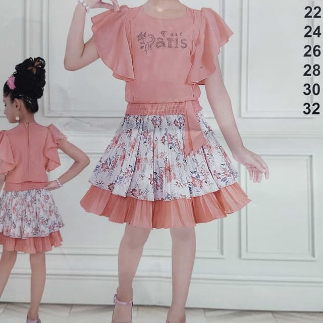 Peach, White, Floral Print Dress