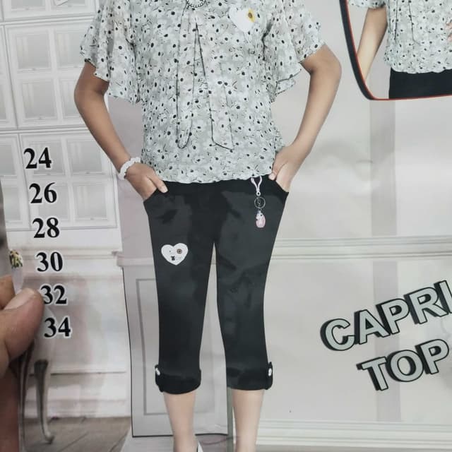 Gray and Black Capri Top Set