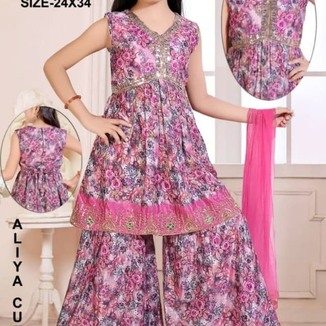 Pink, Purple, and Gold Sharara Suit