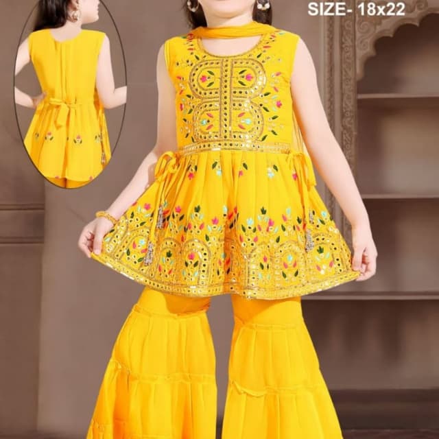 Yellow, Multicolor Sharara Suit