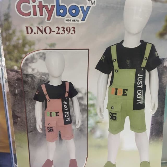 Black, Peach, and Green Overalls Set