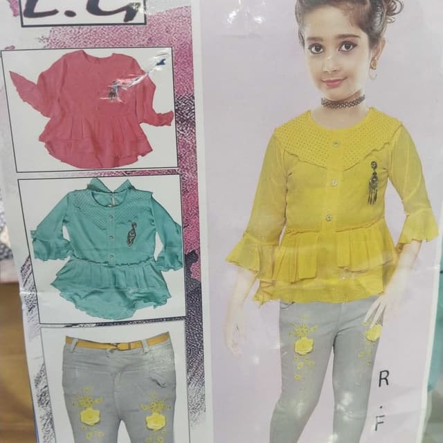 Yellow and Gray Top and Jeans Set