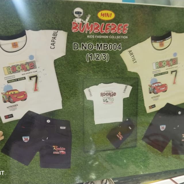 White, Beige, Black, Red, and Yellow T-shirt and Shorts set