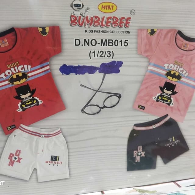 Red, Pink, White, Black, Blue, and Yellow T-shirt and shorts