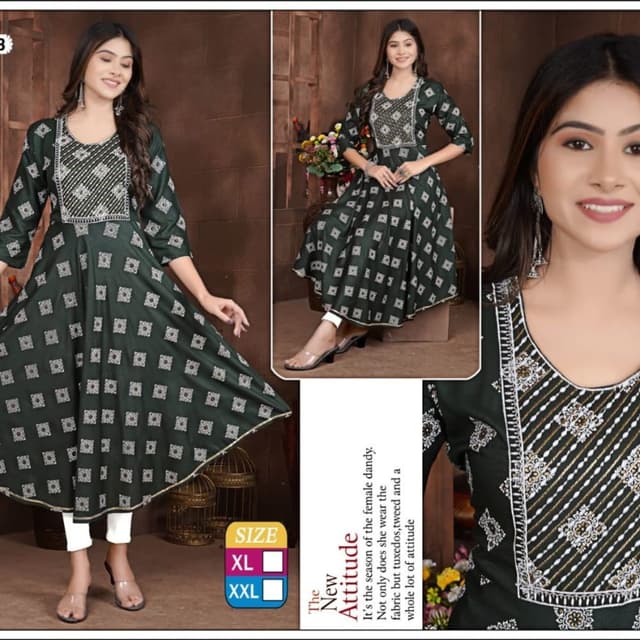 Dark Green, White, Gold Kurti