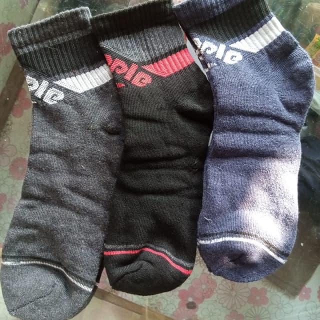 Black, Gray, and Blue with red and white accents Socks