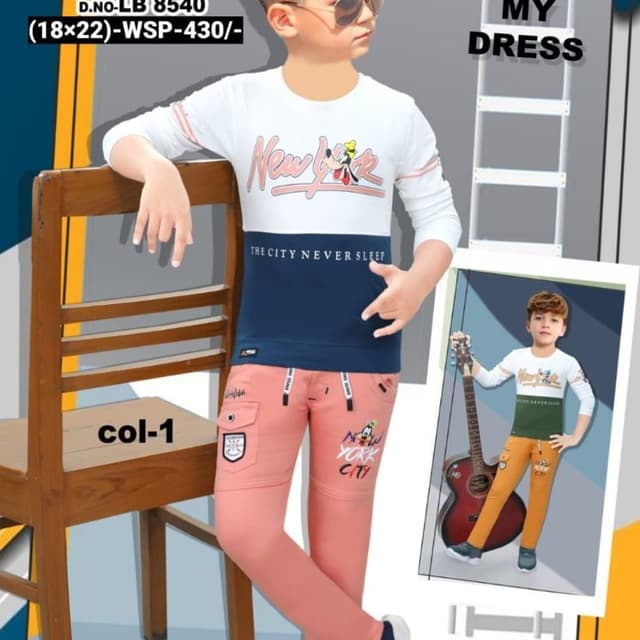 White, Navy Blue, Peach T-shirt and Pants Set