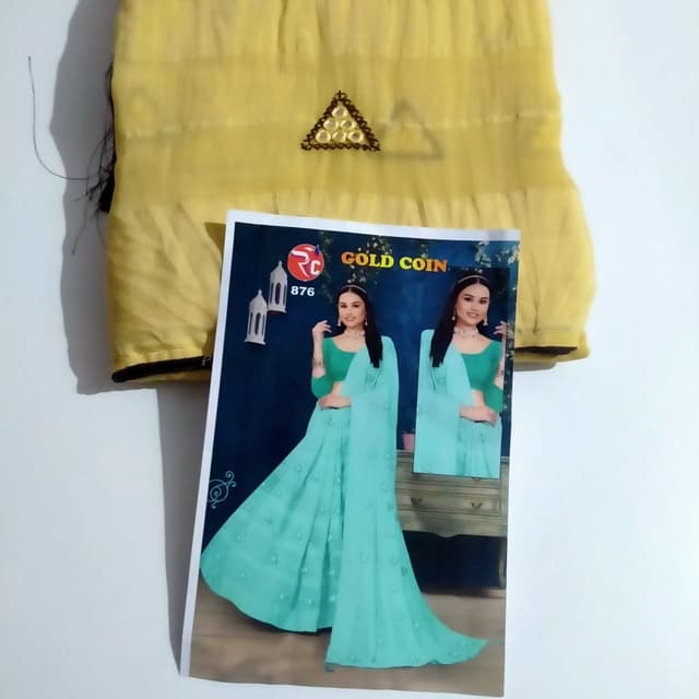 Yellow and Light Blue Saree
