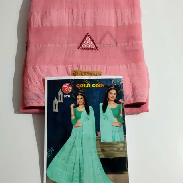 Pink, Light Green Saree