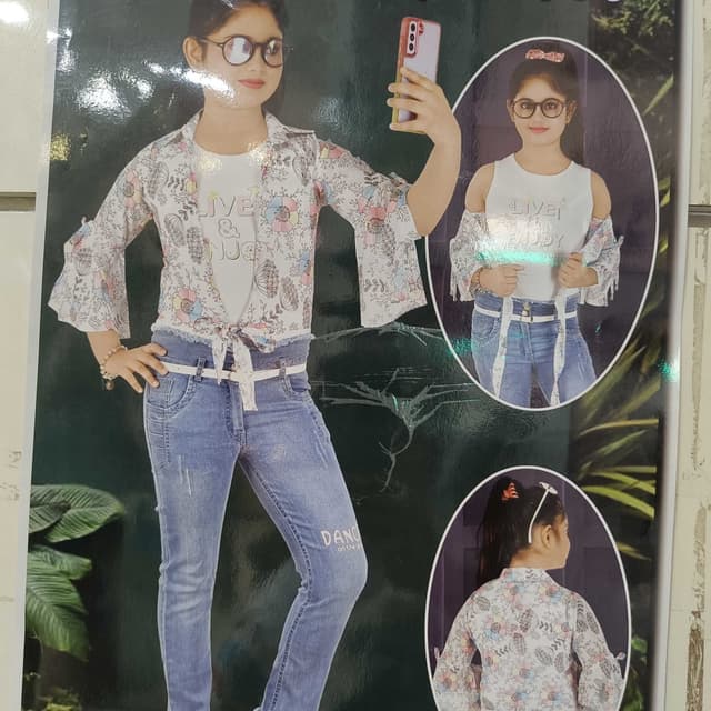 White, Light Blue, Pastel Colors Top and Jeans Set