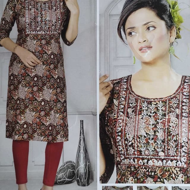 Brown, Beige, Red, White, and Green Kurti