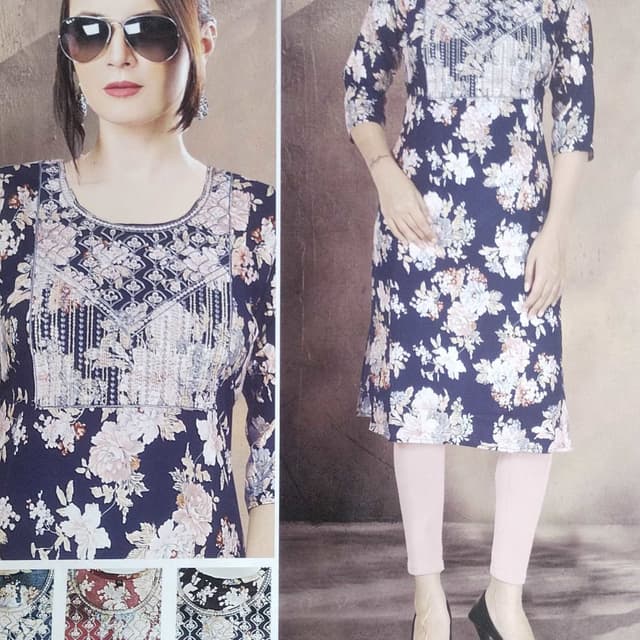 Navy blue, white, and blush pink Kurti