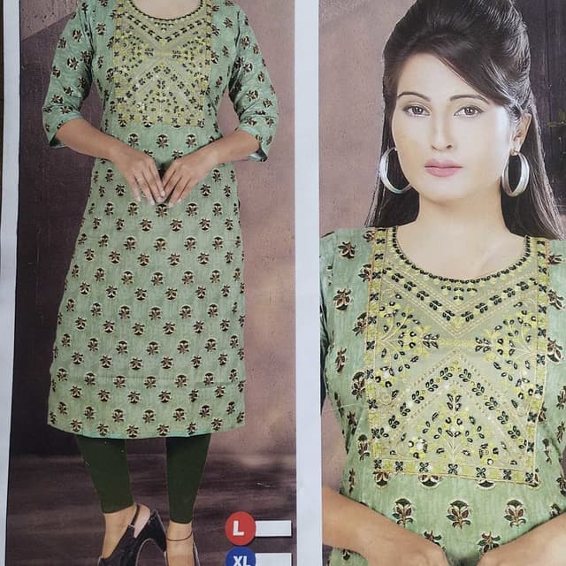 Light Green, Black, Yellow Kurti